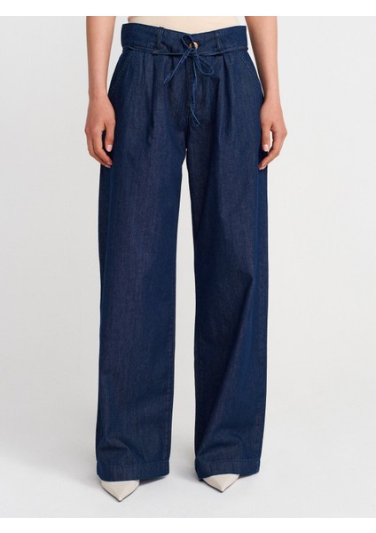 72001 Ince Kemerli Denim Pantolon-Lacivert fırsatları