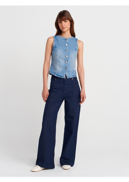 71993 Önü Nervür Dikişli Denim Pantolon-Lacivert