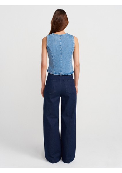 71993 Önü Nervür Dikişli Denim Pantolon-Lacivert