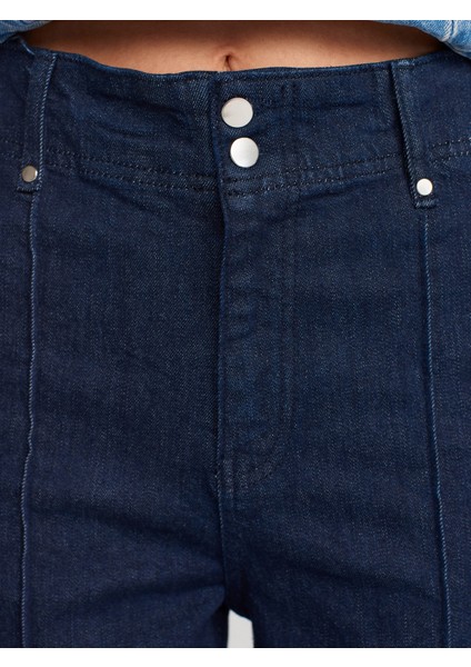 71993 Önü Nervür Dikişli Denim Pantolon-Lacivert