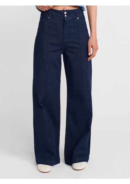 71993 Önü Nervür Dikişli Denim Pantolon-Lacivert