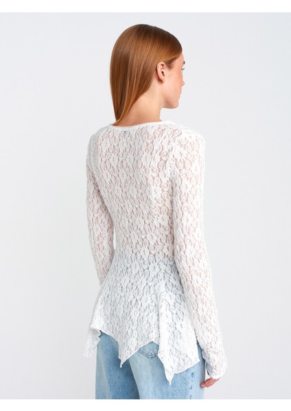 60433 Düğmeli Peplum Dantel Hırka-Ekru