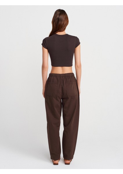 72003 Önü Parçalı Pamuklu Denim Pantolon-Kahve fiyatları