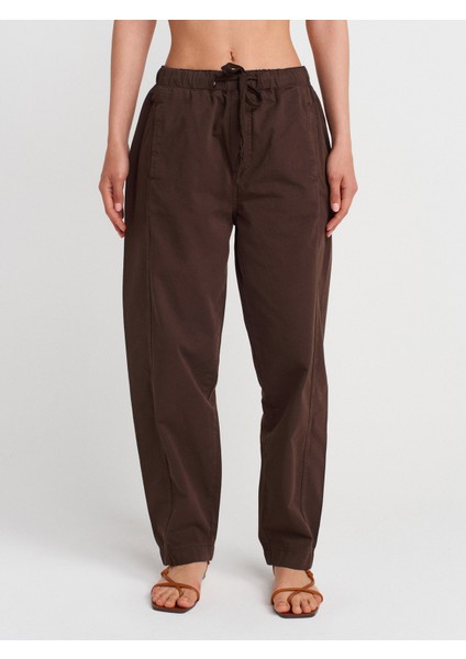 72003 Önü Parçalı Pamuklu Denim Pantolon-Kahve fırsatları