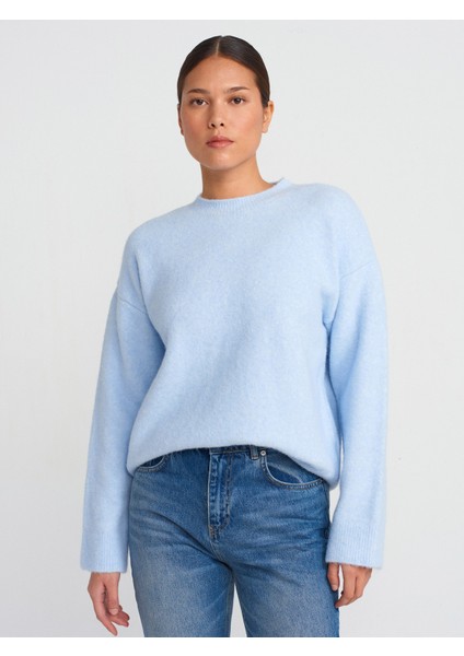 10640 Bisiklet Yaka Yumuşak Dokulu Triko Kazak-Mavi