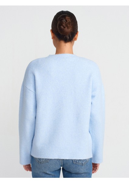 10640 Bisiklet Yaka Yumuşak Dokulu Triko Kazak-Mavi fiyatları