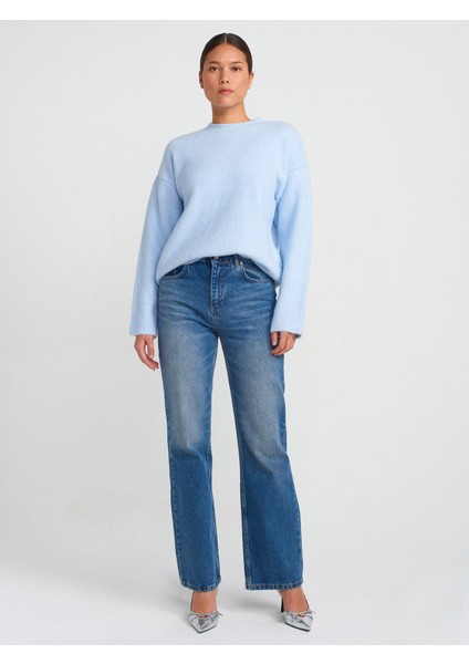 10640 Bisiklet Yaka Yumuşak Dokulu Triko Kazak-Mavi modelleri