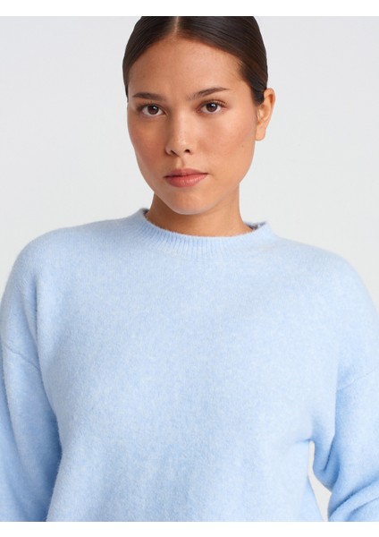 10640 Bisiklet Yaka Yumuşak Dokulu Triko Kazak-Mavi fırsatları