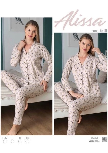 Alissa 6200 Bayan Önü Düğmeli Desenli Pijama Takımı