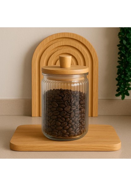 Bambu Kapaklı Vakumlu Yivli Çok Amaçlı Erzak Kavanozu 800 ml 1 Adet