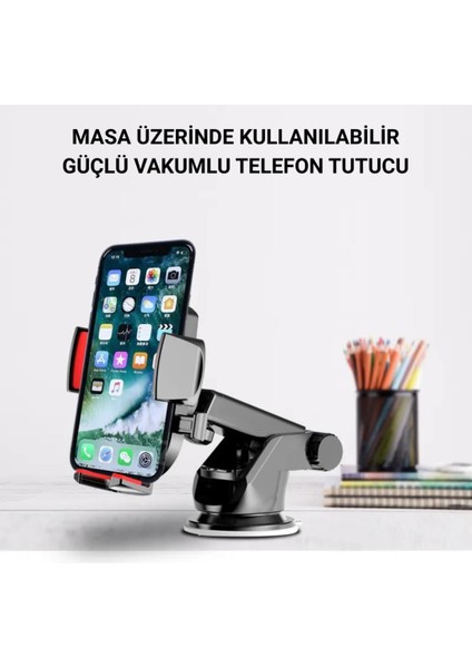 360 Derece Mekanizmalı Teleskopik Ön Cam Torpido Üstü Araç Içi Telefon Tutucu Masaüstü Telefon Standı fırsatları