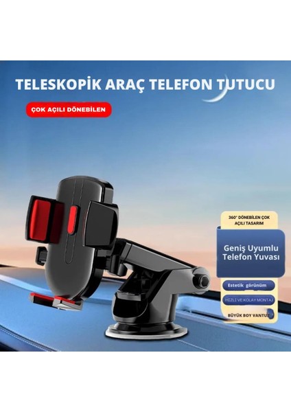 360 Derece Mekanizmalı Teleskopik Ön Cam Torpido Üstü Araç Içi Telefon Tutucu Masaüstü Telefon Standı indirimleri