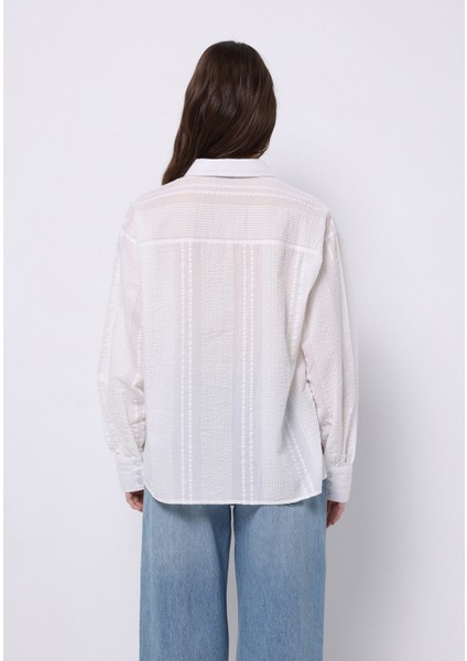 Regular Fit Shirt Neck Düz Kadın Beyaz Uzun Kol Gömlek fiyatları