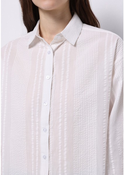 Regular Fit Shirt Neck Düz Kadın Beyaz Uzun Kol Gömlek fırsatları