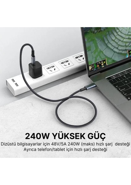 1mt USB 4.0 240W Type-C Şarj Kablosu 40GBPS Veri Aktarım Type-C 8k 60HZ Görüntü Aktarım Kablosu