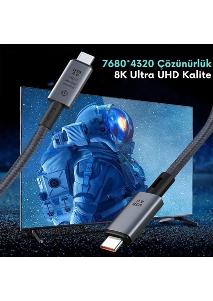 1mt USB 4.0 240W Type-C Şarj Kablosu 40GBPS Veri Aktarım Type-C 8k 60HZ Görüntü Aktarım Kablosu