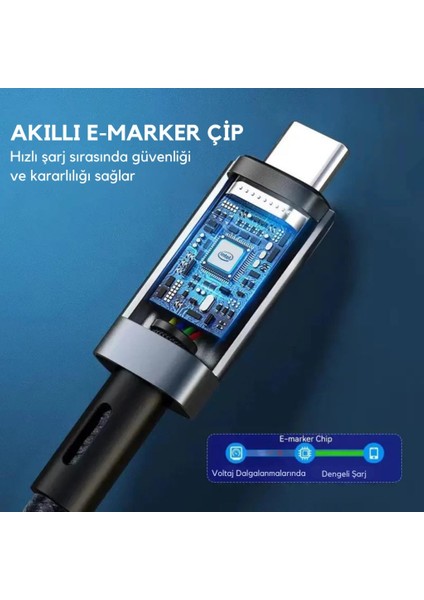 1mt USB 4.0 240W Type-C Şarj Kablosu 40GBPS Veri Aktarım Type-C 8k 60HZ Görüntü Aktarım Kablosu