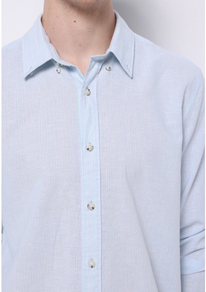 Regular Fit Shirt Neck Düz Erkek Keten Karışımlı Açik Mavi Uzun Kol Gömlek fırsatları