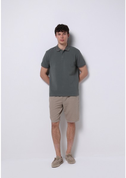 Regular Fit Polo Yaka Jakarlı Erkek Yeşil Kısa Kol Tişört modelleri