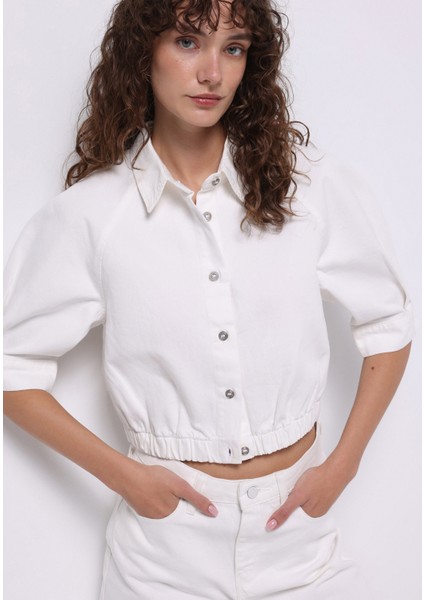 Oversize Fit Düğmeli Astarsız Kadın Beyaz Ceket