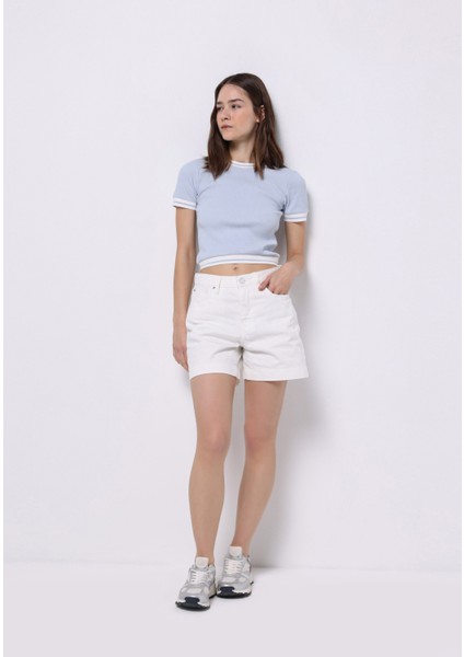 Slim Fit Yuvarlak Yaka Düz Kadın Mavi Kısa Kol Tişört modelleri