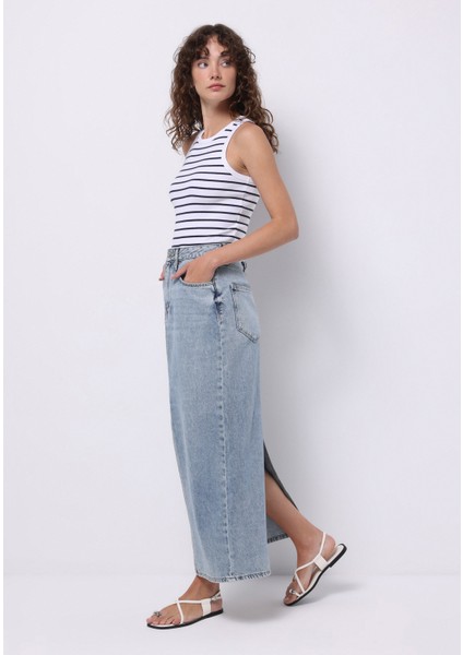 Slim Fit Düz Fermuarlı Kadın Açik Mavi Etek modelleri