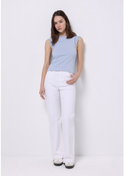 Slim Fit Kadın Mavi Kısa Kol Tişört modelleri