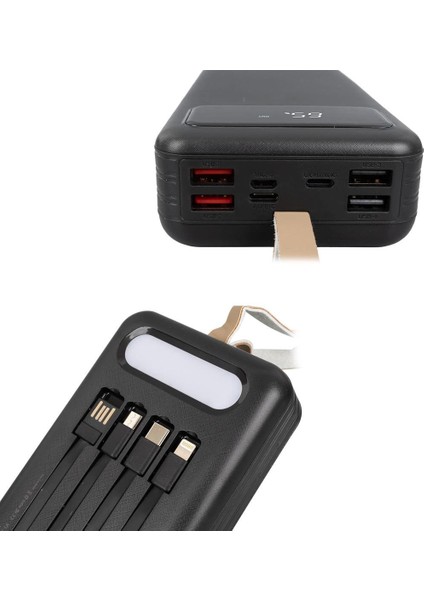 Powermaster K047-20 20000MAH Dijital Göstergeli USB Micro Lightning Type-C Kablolu Fenerli Powerbank Güç Kaynağı