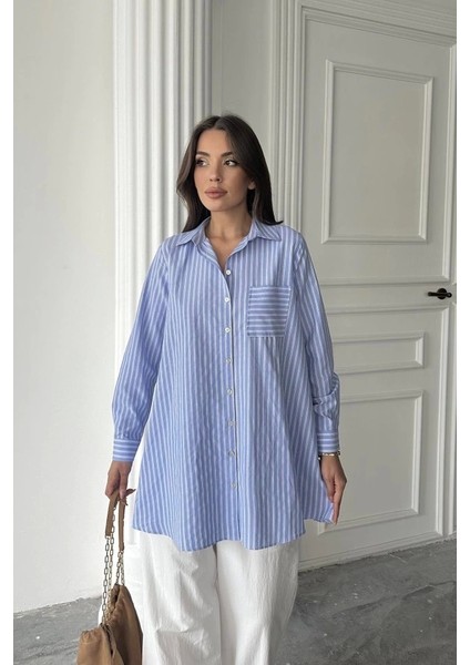 Mavi Çizgili Uzun Gömlek fiyatları