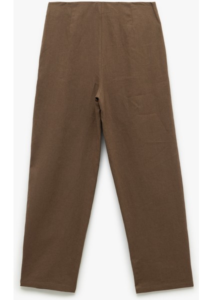 Cepli Pile Detaylı Düğmeli Keten Pantolon fiyatları