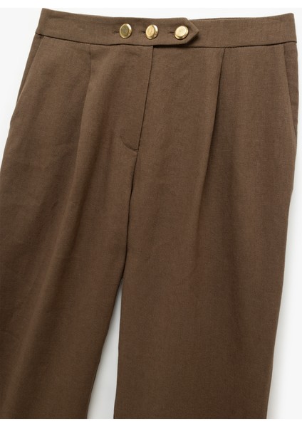 Cepli Pile Detaylı Düğmeli Keten Pantolon modelleri