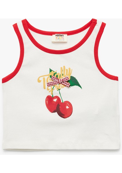 Pamuklu Kolsuz Bisiklet Yaka Fiyonklu Kiraz Baskılı Atlet