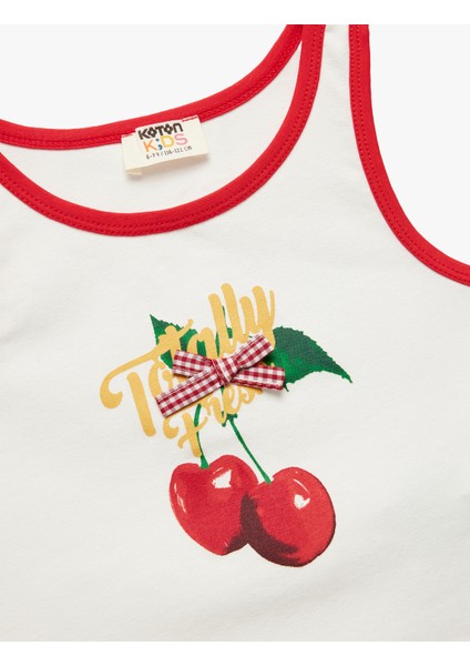 Pamuklu Kolsuz Bisiklet Yaka Fiyonklu Kiraz Baskılı Atlet modelleri