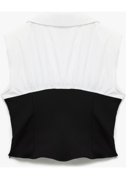 Pamuklu Renk Kontrastlı Gömlek Yaka Poplin Kolsuz Bluz fırsatları