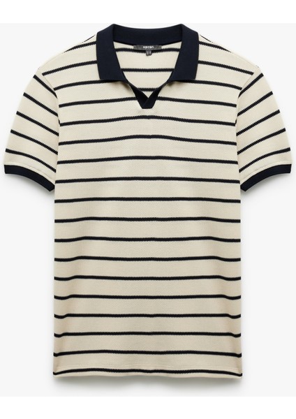 Kısa Kollu Regular Fit Pamuklu Çizgili Polo Yaka Tişört