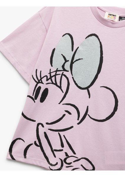 Minnie Mouse Lisanslı Kısa Kollu Pullu Pamuklu Baskılı Tişört modelleri