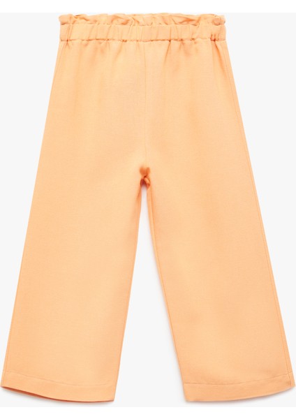 Beli Lastikli Yüksek Bel Keten Karışımlı Pantolon