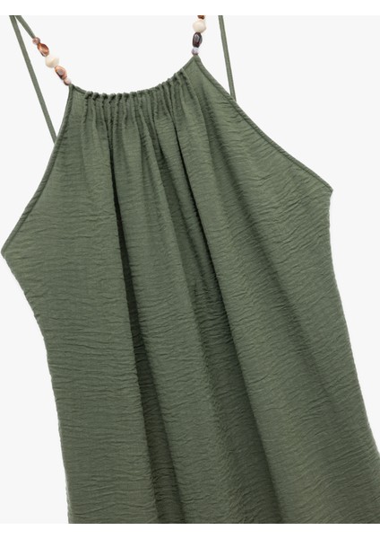 Boncuk Detaylı Ince Askılı Halter Yaka Uzun Plaj Elbisesi modelleri