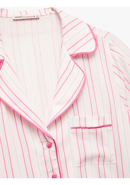 Viskon Kumaş Cepli Kısa Kollu Gömlek Yaka Pijama Üstü modelleri