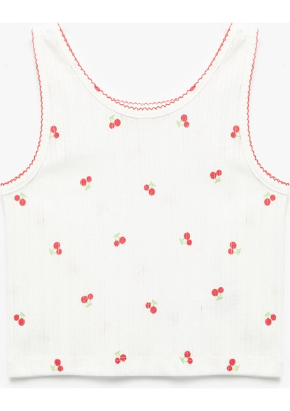 Kiraz Baskılı Kolsuz Bisiklet Yaka Atlet