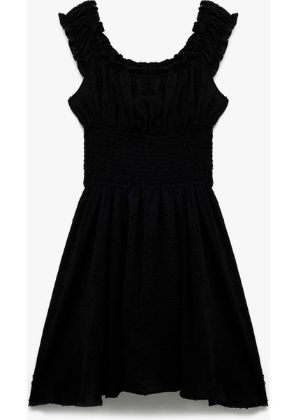 Fırfır Yaka Detaylı Kolsuz Gipeli Poplin Mini Elbise