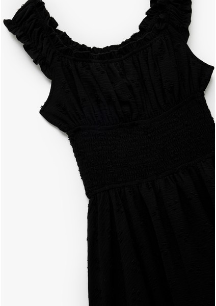 Fırfır Yaka Detaylı Kolsuz Gipeli Poplin Mini Elbise modelleri