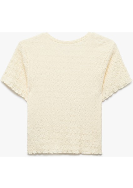 Basic Kısa Kollu Bisiklet Yaka Dokulu Crop Tişört Bürümcük fiyatları