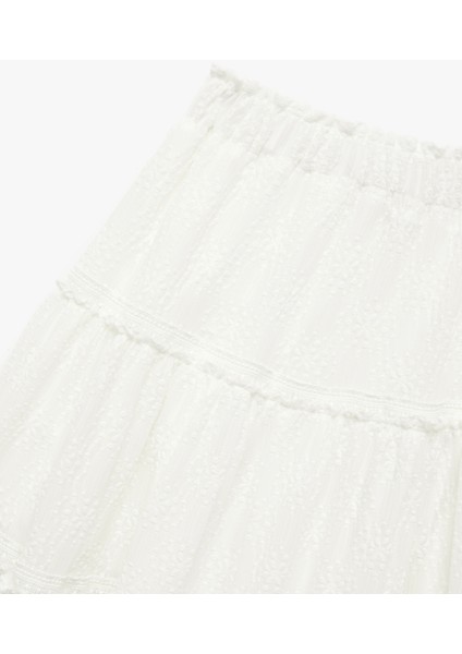 Beli Lastikli Katlı Midi Dantelli Etek modelleri