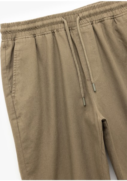 Beli Bağcıklı Cep Detaylı Keten Pamuk Karışımlı Chino Pantolon modelleri