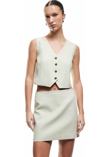 Standart Bel Astarlı Keten Mini Etek fiyatları