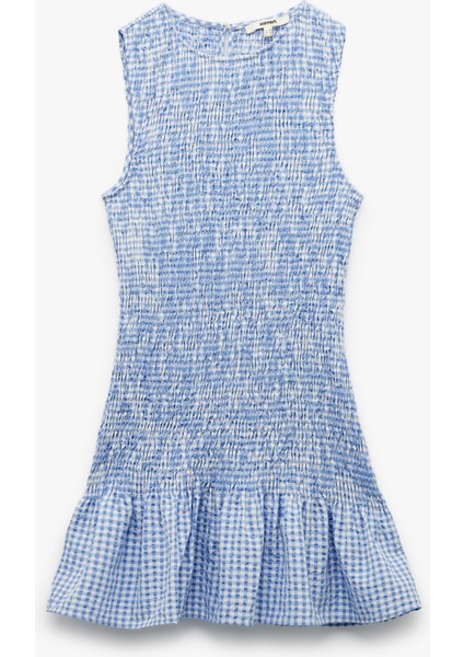 Gipeli Kolsuz Bisiklet Yaka A Kesim Fırfırlı Pötikareli Mini Elbise