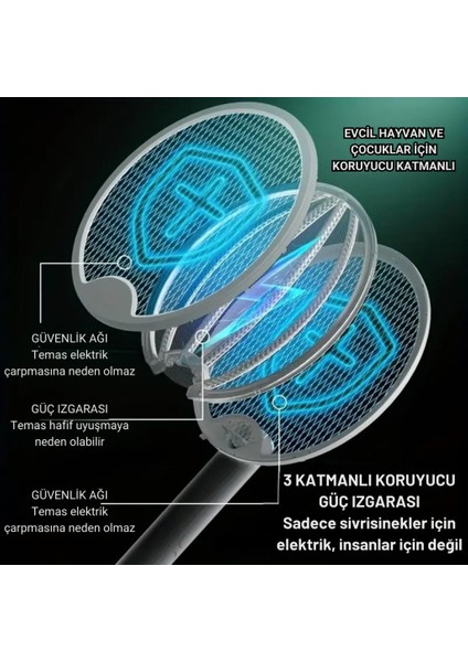 Katlanabilir Şarjlı 12000MAH 300V 5 Katmanlı Uv Işıklı Elektrikli Sivrisinek Öldürücü Raket Sinek Öldürücü Sineksavar