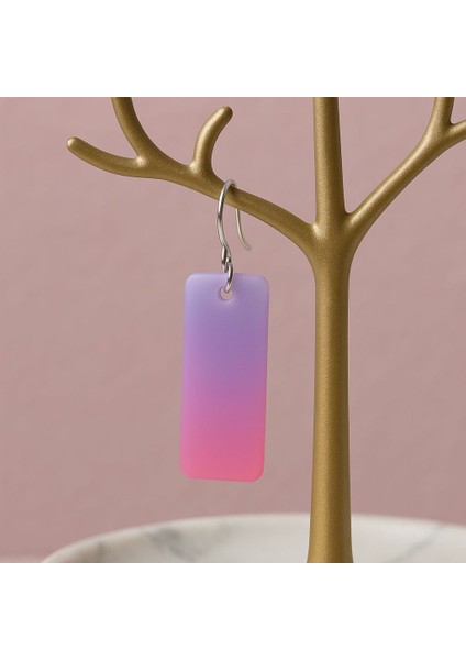 Pembe Mor Renk Geçişli Reçine Sallantılı Küpe