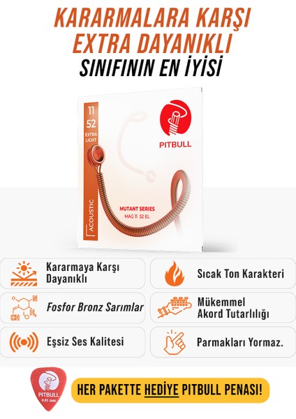 Mutant Seri Coated Kararmaya Karşı Dayanıklı Akustik Gitar Teli Takım Mag